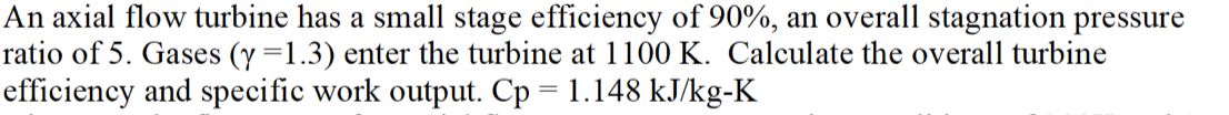 Solved An axial flow turbine has a small stage efficiency of | Chegg.com