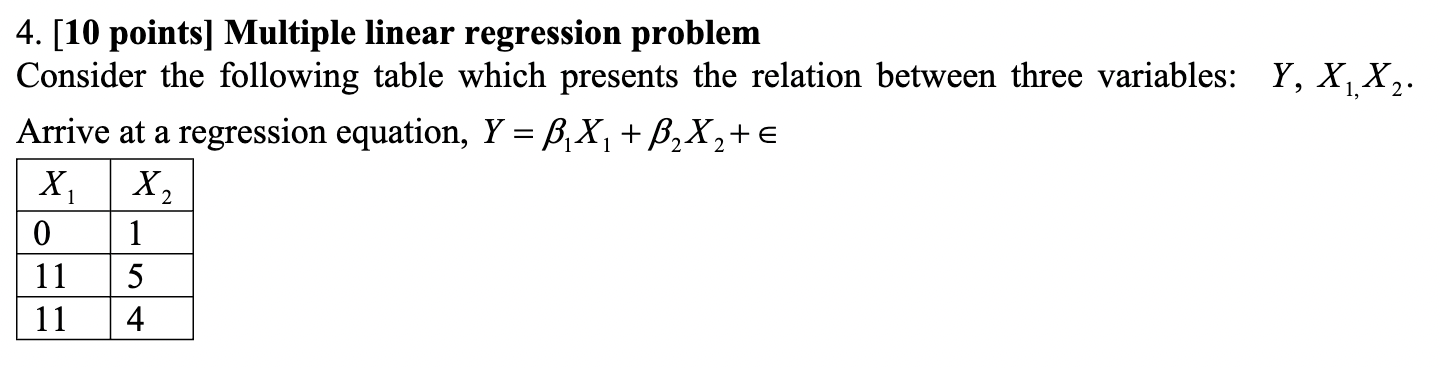 4. [10 points] Multiple linear regression problem | Chegg.com
