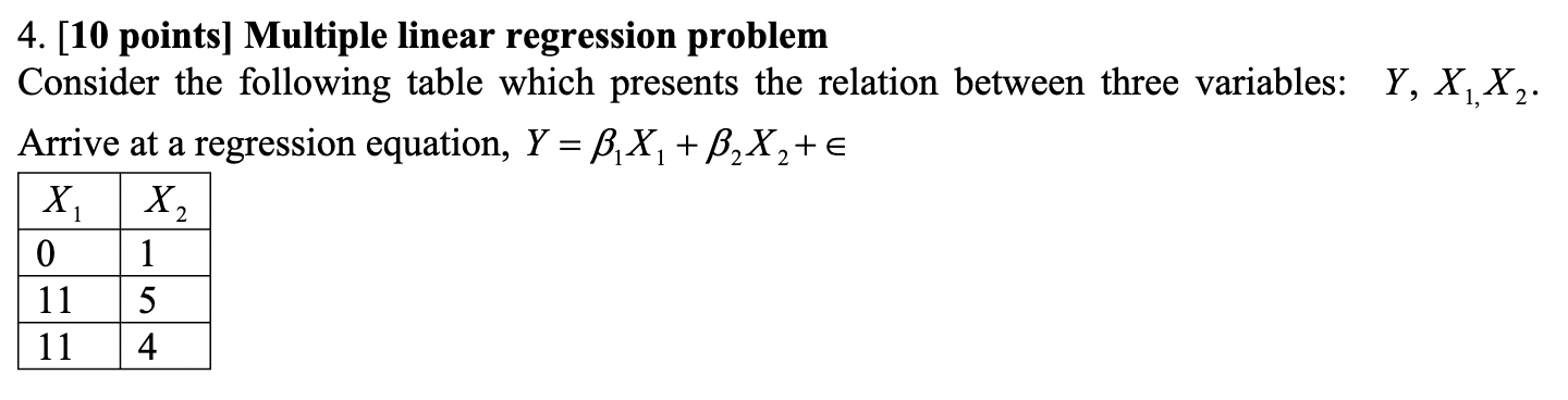 4. [10 Points] Multiple Linear Regression Problem | Chegg.com