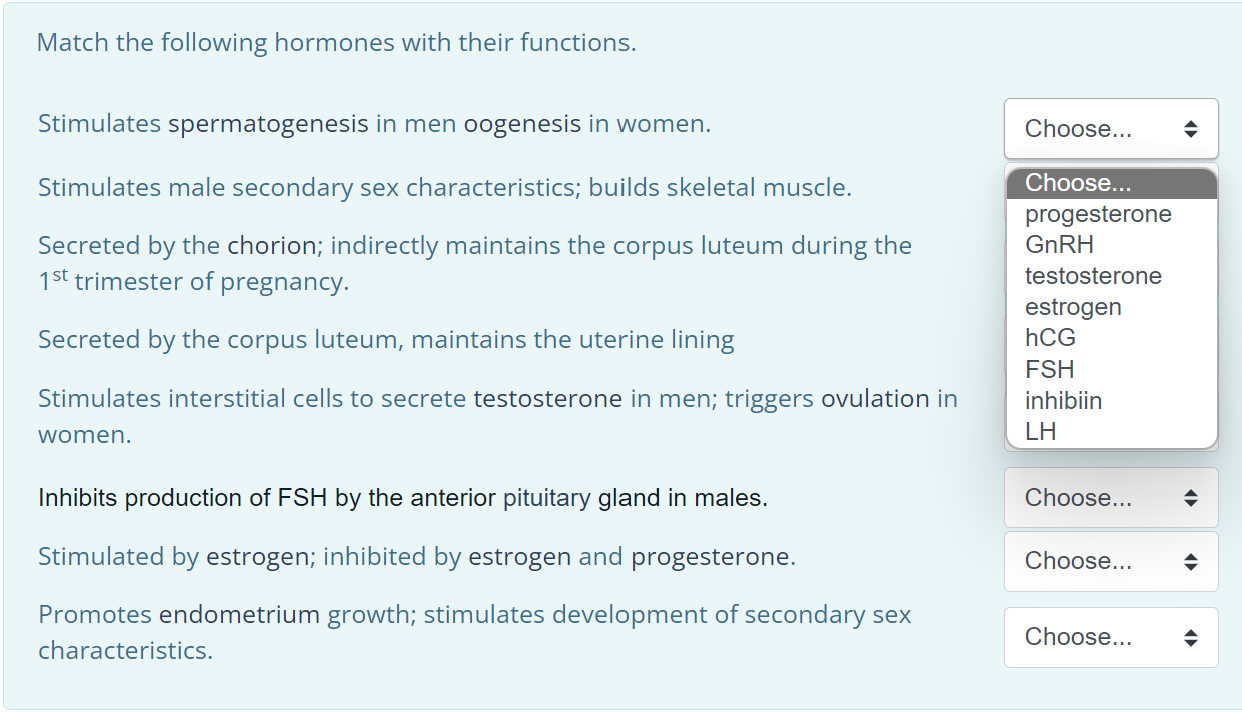 Solved Match the following hormones with their functions.