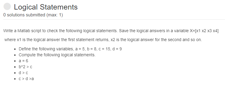 Solved Logical Statements O solutions submitted (max: 1) | Chegg.com