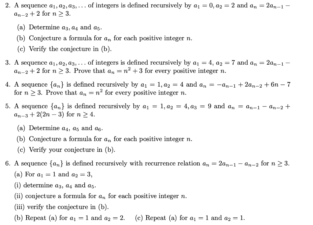 Solved 2 A Sequence A1 A2 A3 Of Integers Is Defined 6924