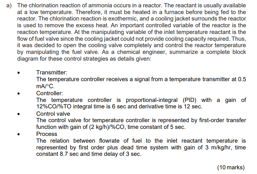 a) The chlorination reaction of ammonia occurs in a