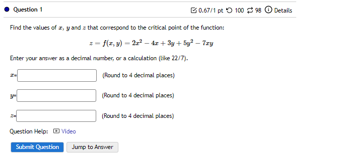 Solved Find the values of x,y and z that correspond to the | Chegg.com