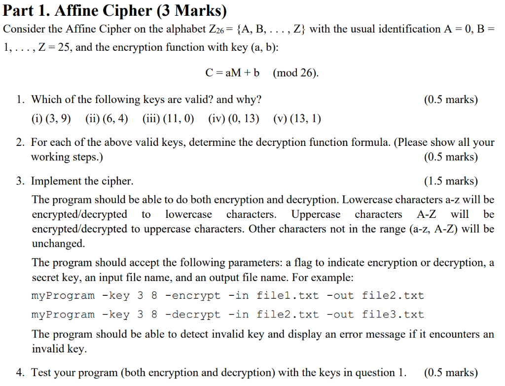 Solved Part 1. Affine Cipher (3 Marks) Consider The Affine | Chegg.com