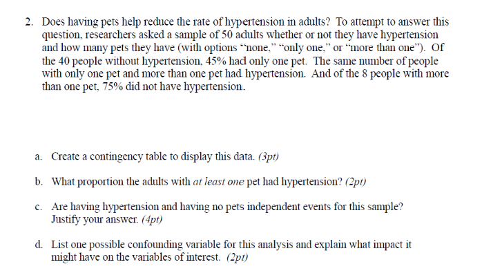 Solved Does having pets help reduce the rate of hypertension | Chegg.com