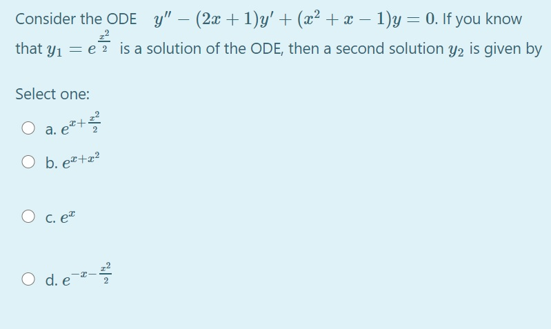 Solved Consider the ODE y" – (2x + 1)y' + (xc2 + x – 1)y = | Chegg.com