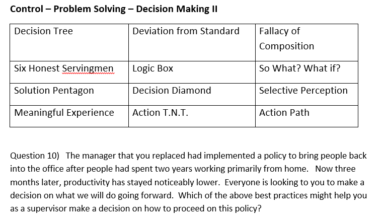 Solved Control - Problem Solving - Decision Making II | Chegg.com