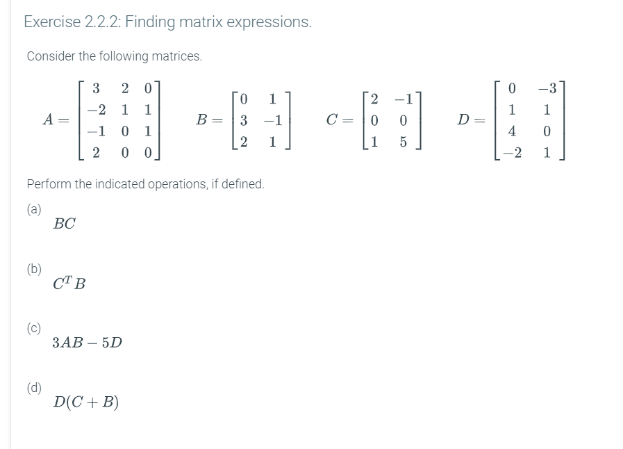 Solved Exercise 2.2.2: Finding matrix expressions. Consider | Chegg.com