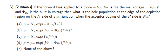 Solved (0) [2 marks] If the forward bias applied to a diode | Chegg.com