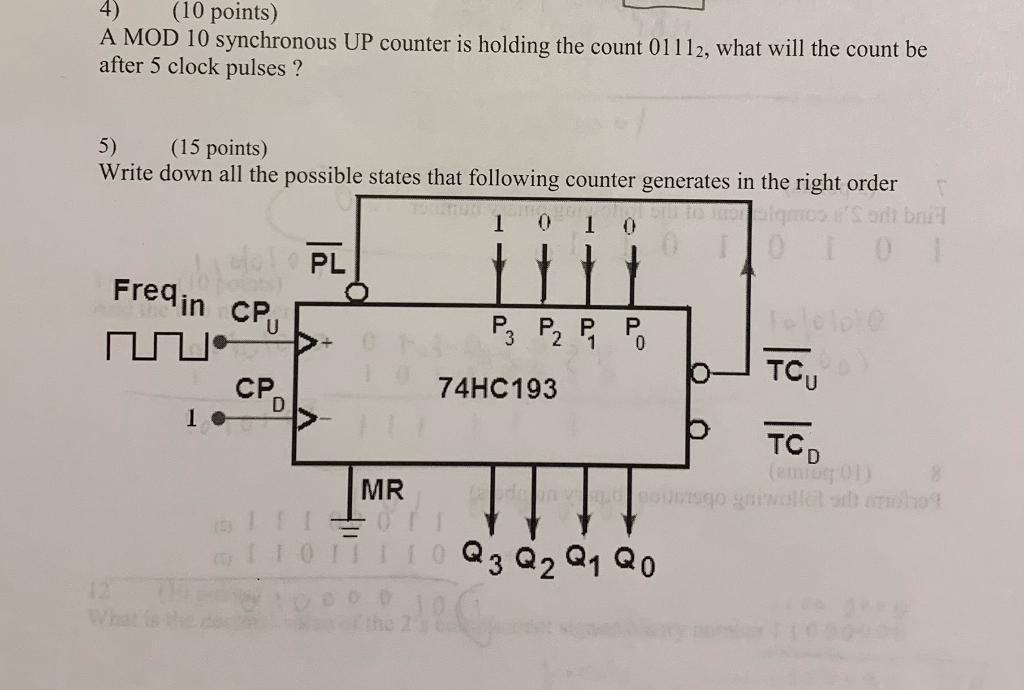 Solved 4) (10 points) A MOD 10 synchronous UP counter is | Chegg.com