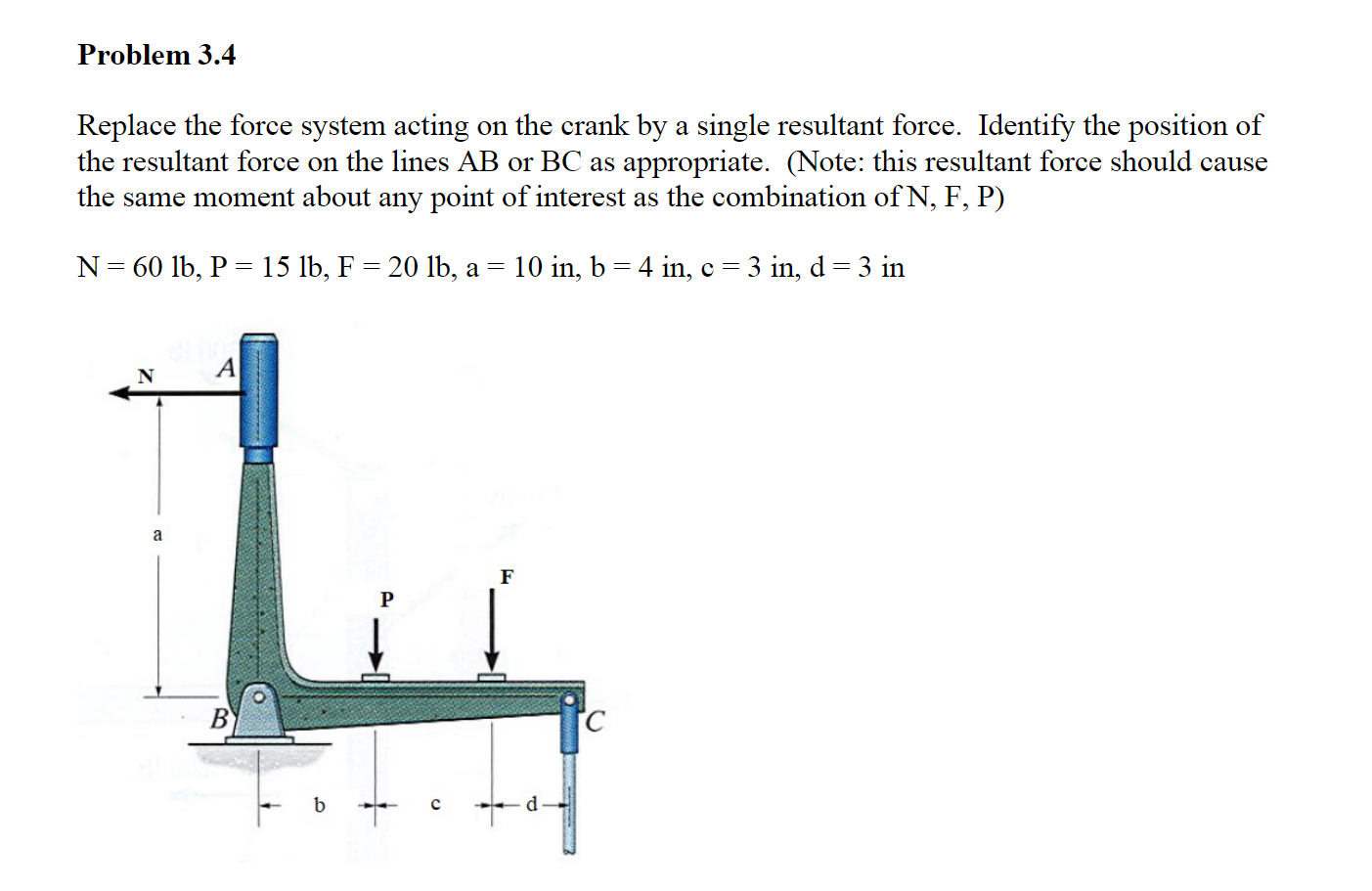 Solved Replace the force system acting on the crank by a | Chegg.com