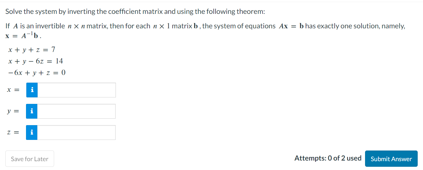 Solved Solve the system by inverting the coefficient matrix Chegg com