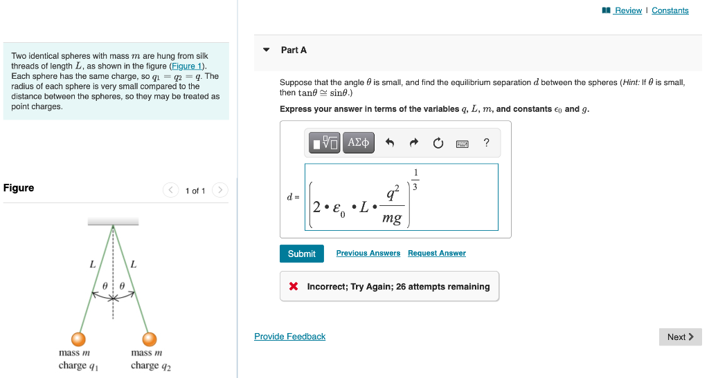 Solved A Review Constants Part A Two identical spheres with | Chegg.com