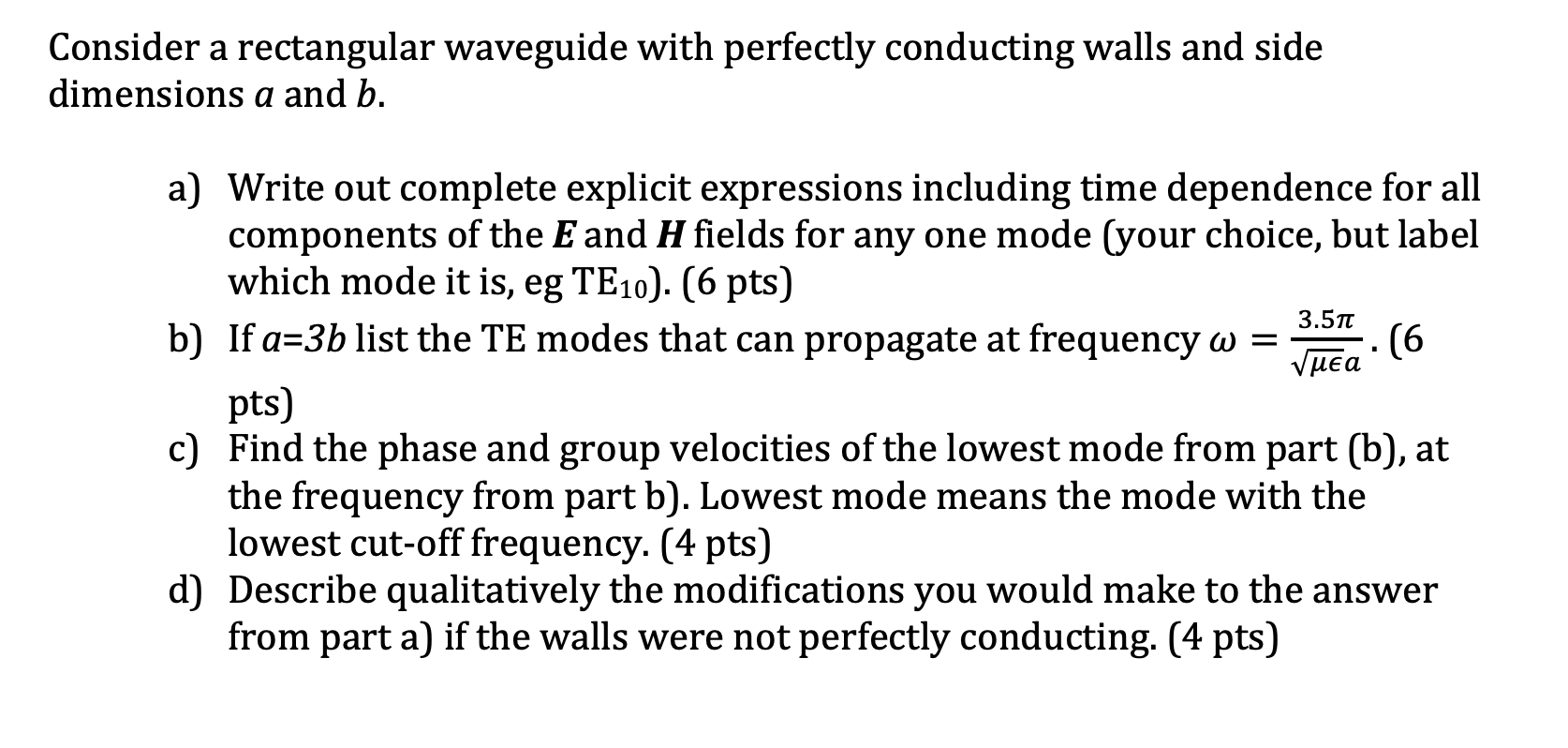 Solved Consider A Rectangular Waveguide With Perfectly