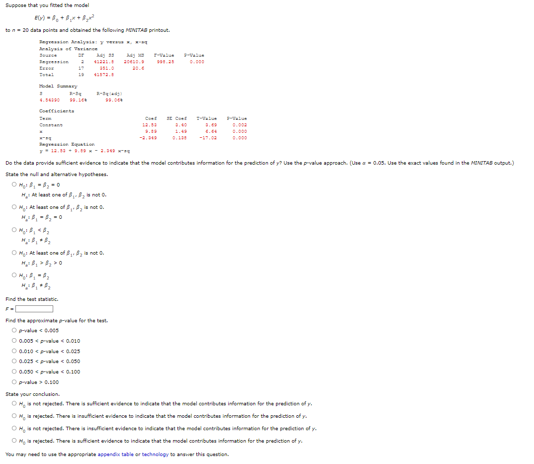 Solved Suppose that you fitted the model E(y)=β0+β1x+β2x2 to | Chegg.com