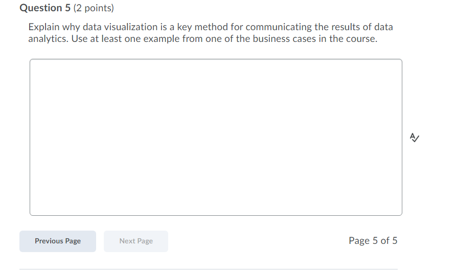 Solved Question 5 (2 points) Explain why data visualization | Chegg.com