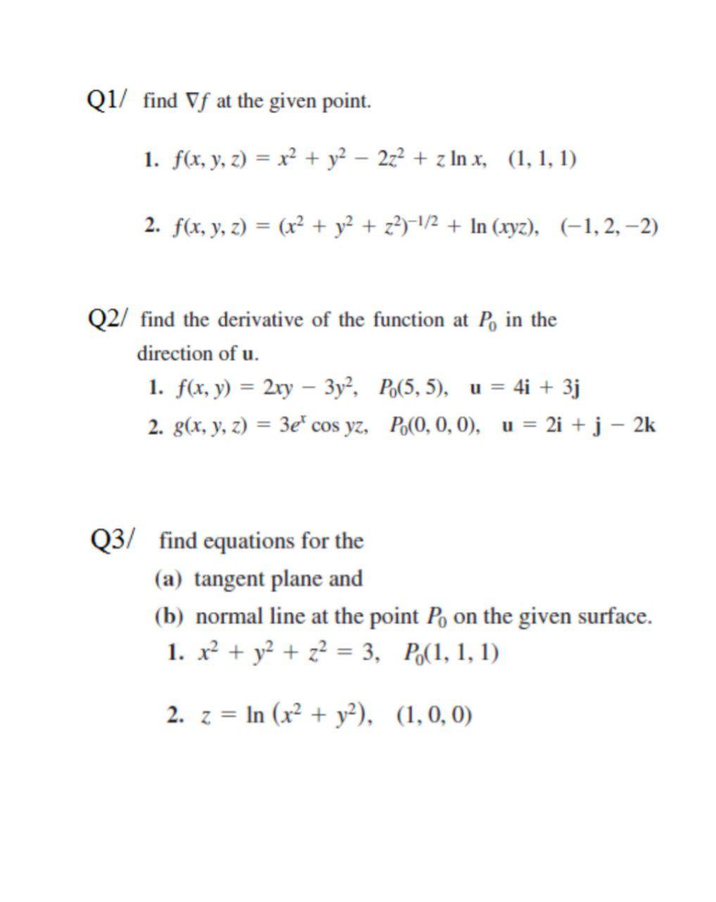 Solved Q1 Find Vf At The Given Point 1 F X Y Z X2 Chegg Com