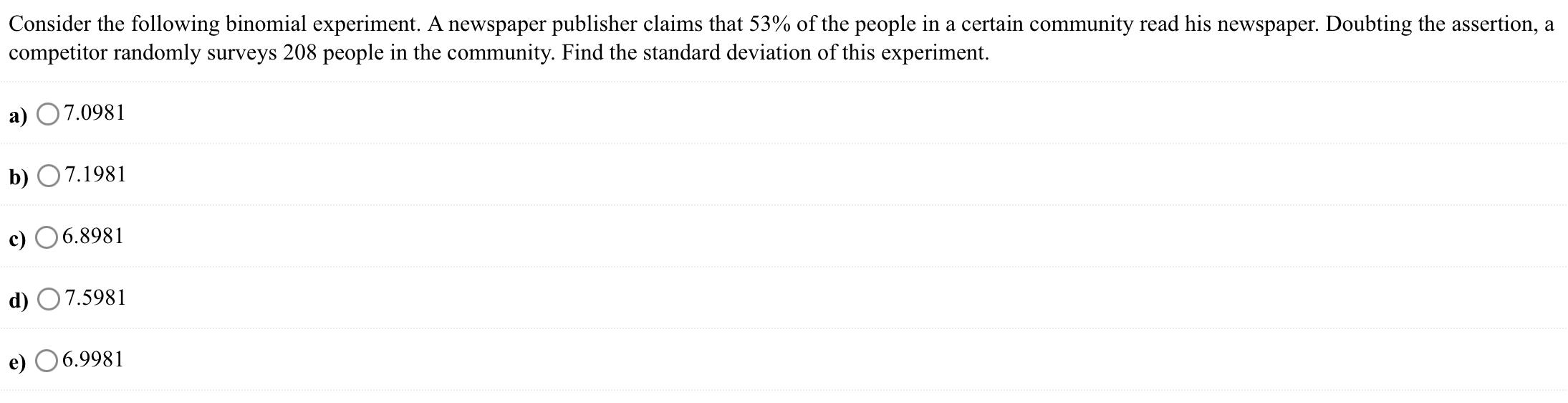 Solved Consider the following binomial experiment. A | Chegg.com