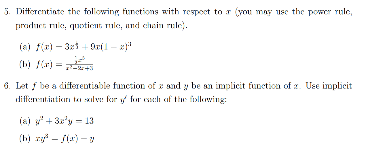 Solved 5. Differentiate the following functions with respect | Chegg.com