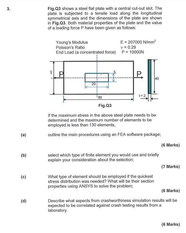 Solved 3. Fig. Q3 shows a steel flat plate with a central | Chegg.com