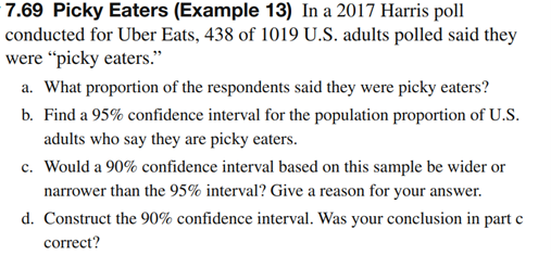 Solved 7.69 Picky Eaters (Example 13) In a 2017 Harris poll 