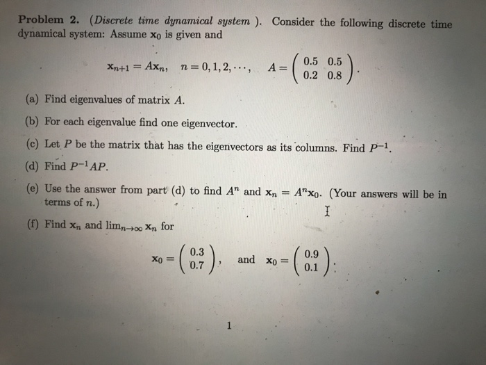 Solved Problem 2. (Discrete Time Dynamical System). Consider | Chegg.com