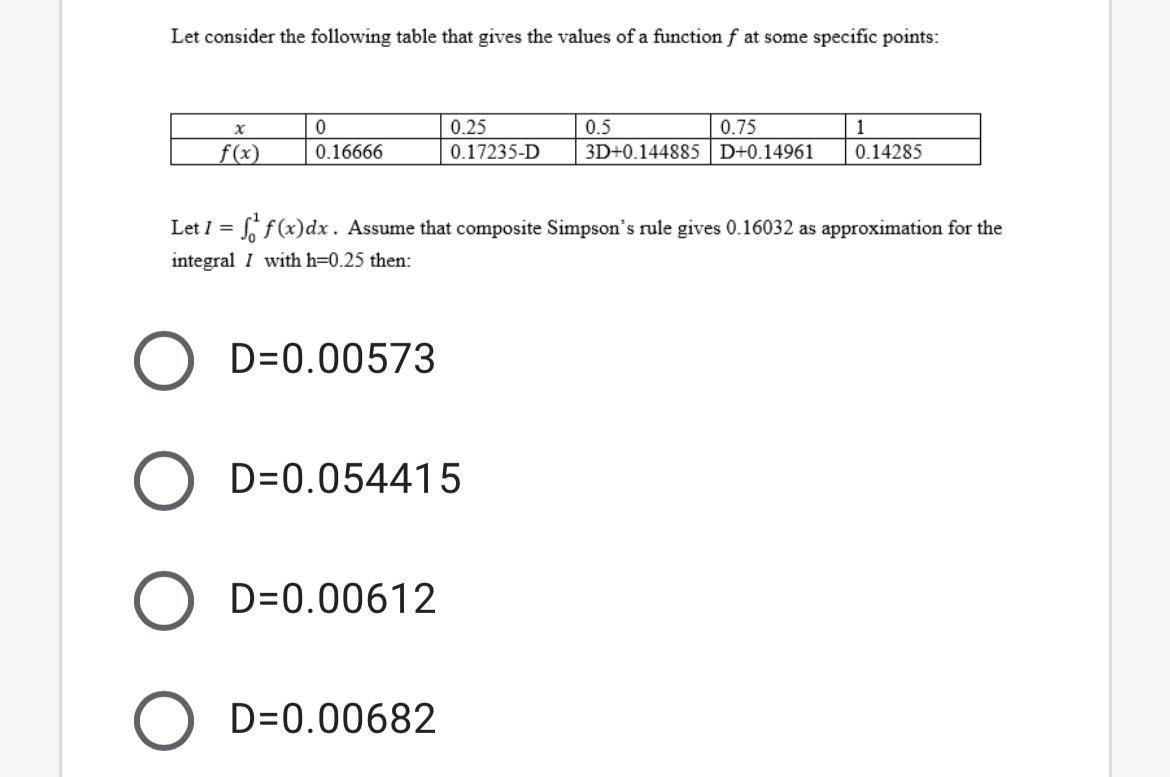 Solved Let consider the following table that gives the | Chegg.com