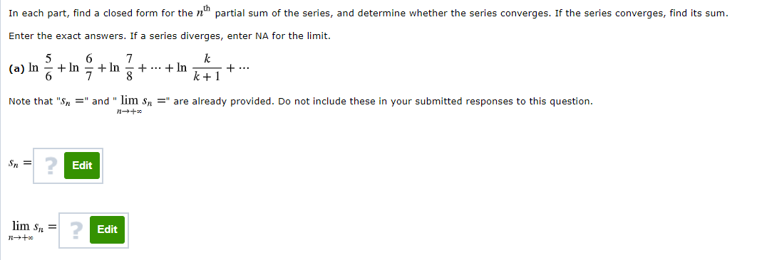 Solved In each part, find a closed form for the nth partial | Chegg.com