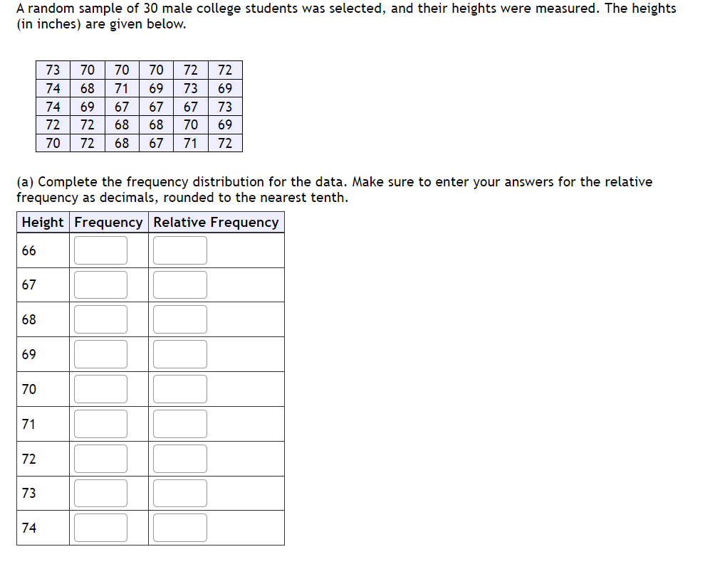 Solved A random sample of 30 male college students was | Chegg.com