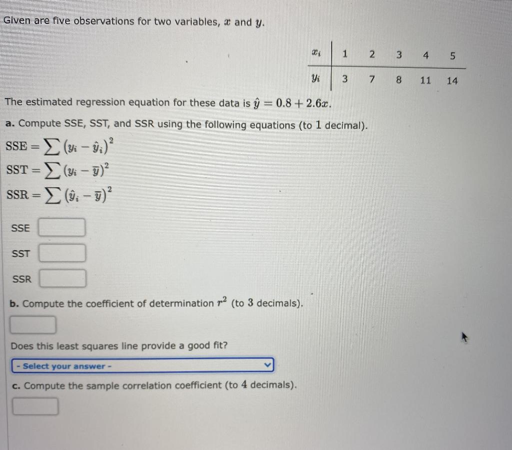 Solved Given Are Five Observations For Two Variables A And Chegg