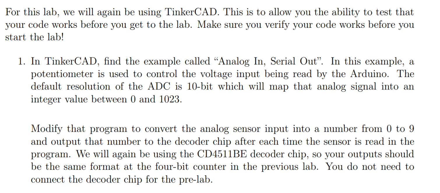 tinkerer - how to read programming error messages... For this lab, we will again be using TinkerCAD. This | Chegg.com