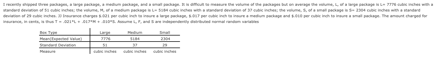 Solved I recently shipped three packages, a large package, a | Chegg.com