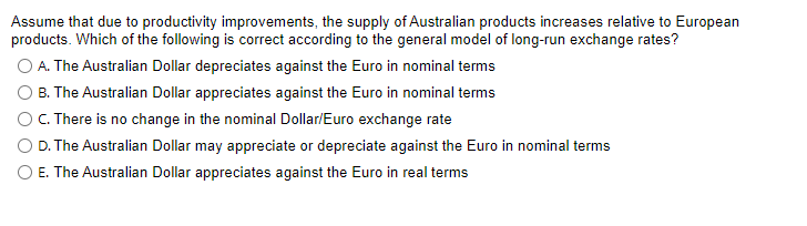 Solved Assume that due to productivity improvements, the | Chegg.com