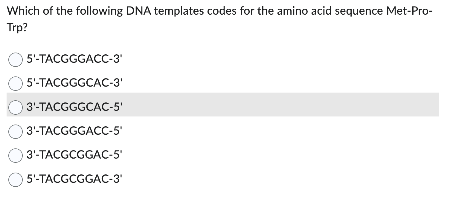 Solved Which of the following DNA templates codes for the | Chegg.com