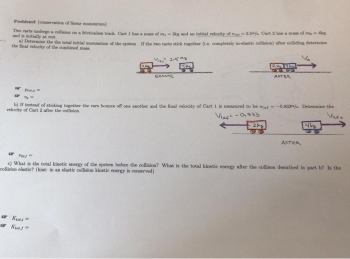 Solved Problem3 (conservation of linear momentum) Cart 2 has