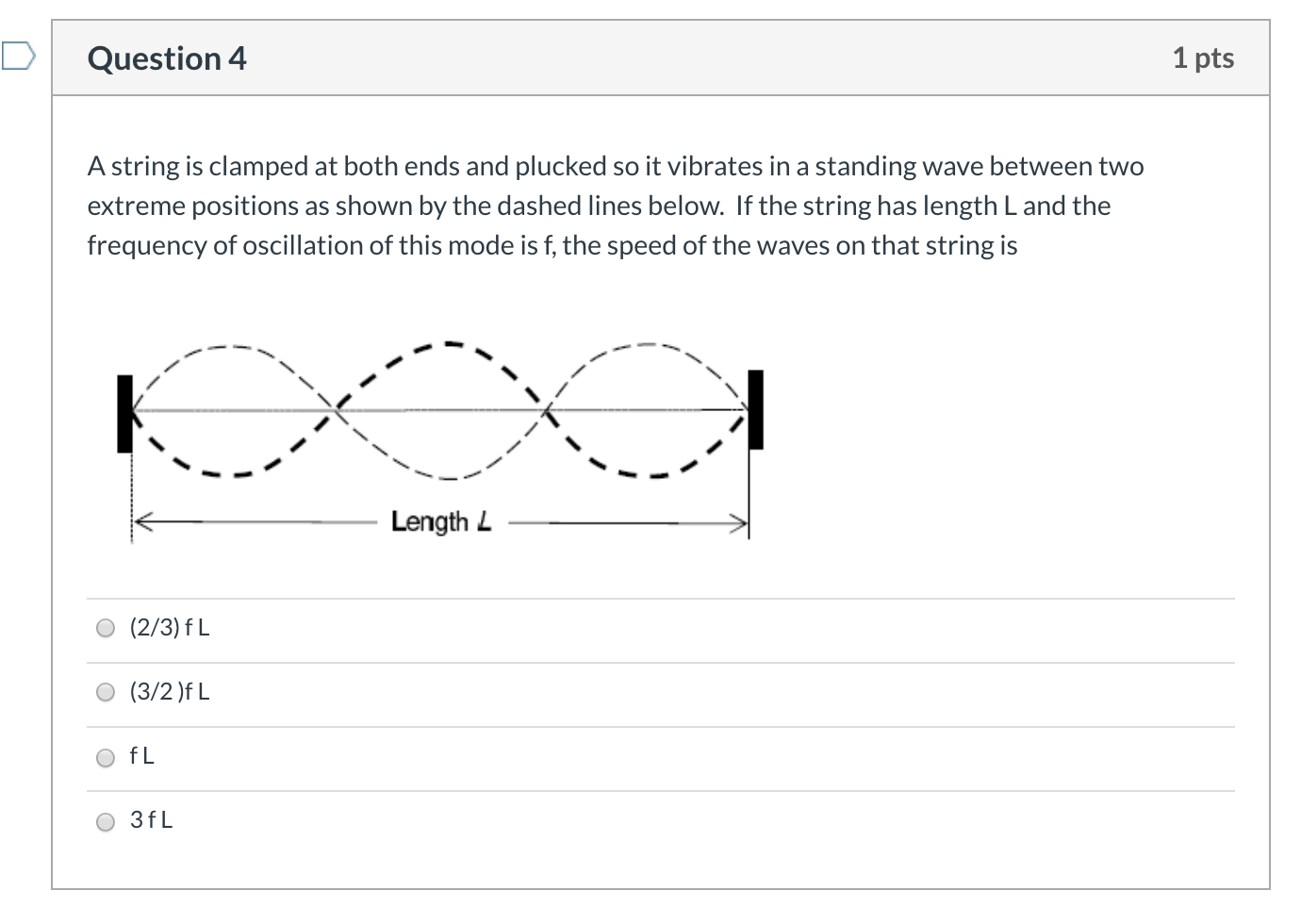 Solved 1 pts Question 4 A string is clamped at both ends and