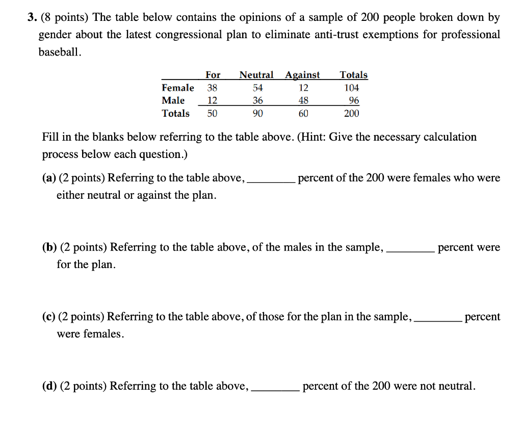 Solved 3. (8 Points) The Table Below Contains The Opinions | Chegg.com