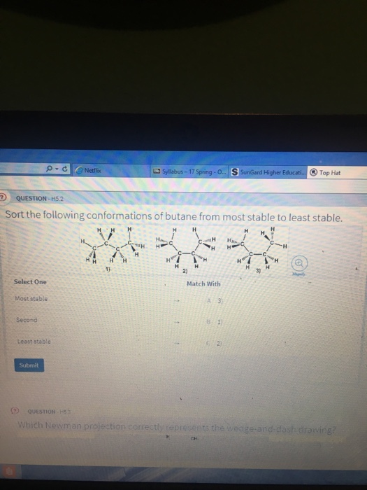 Solved Sort the following conformations of butane from most | Chegg.com