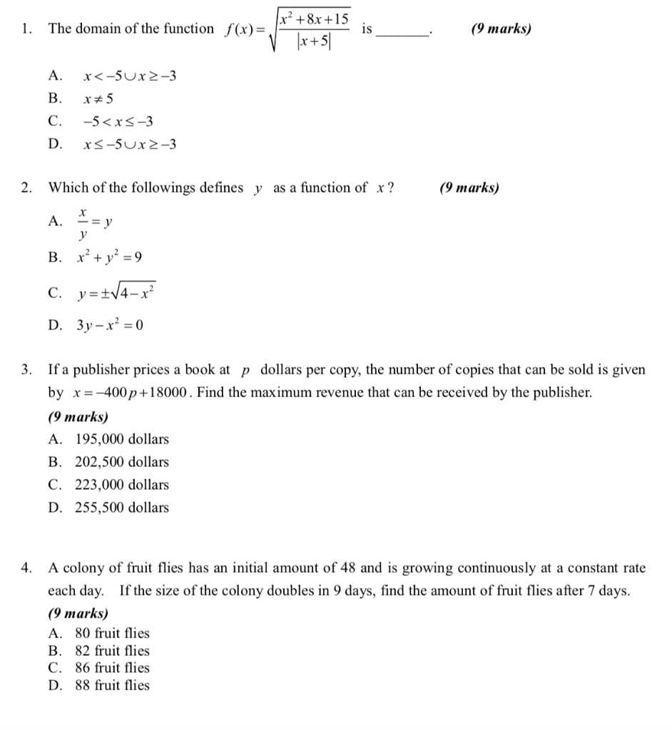 Solved 1. The domain of the function f(x)= x2 + 8x +15 [x+51 | Chegg.com