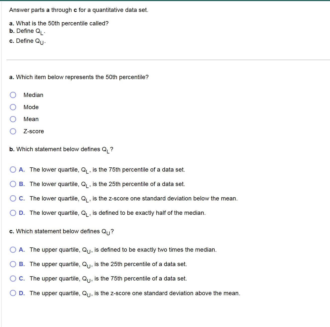 Solved Answer parts a through c for a quantitative data set. | Chegg.com
