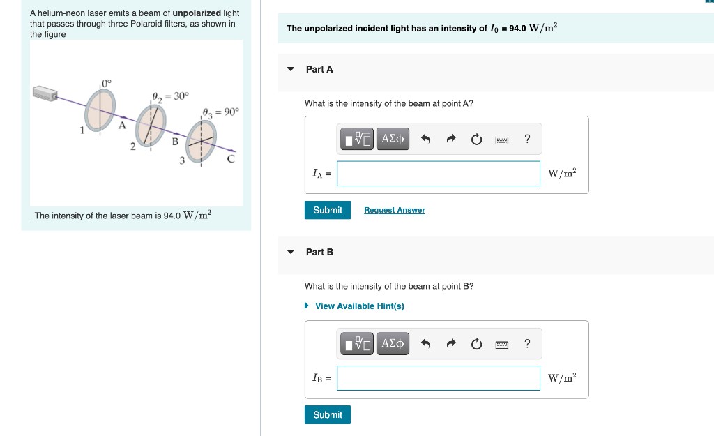 Solved A heliumneon laser emits a beam of unpolarized light