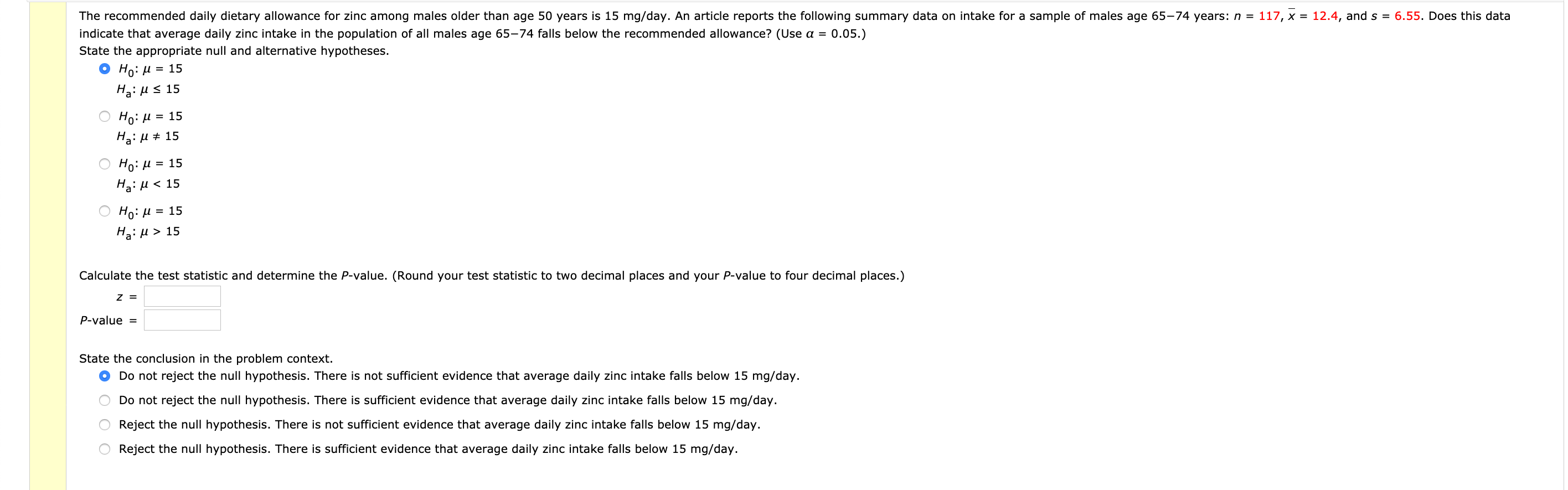 Solved The daily dietary allowance for zinc