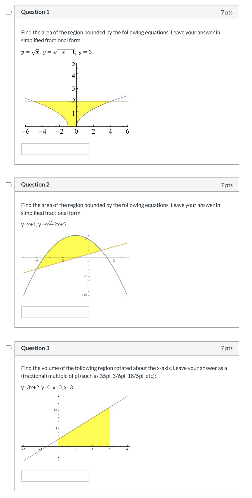 Solved Question 1 7 pts Find the area of the region bounded | Chegg.com