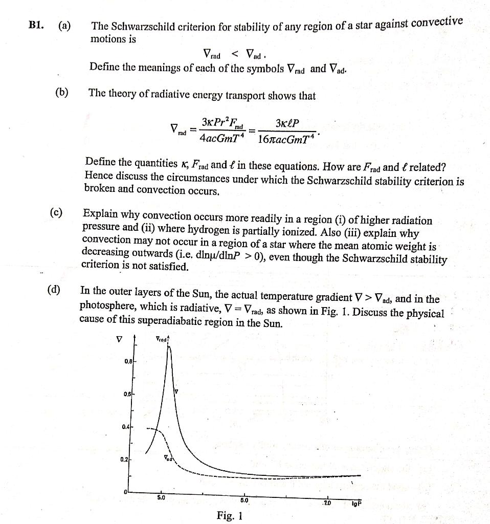 B1. (a) The Schwarzschild criterion for stability of | Chegg.com