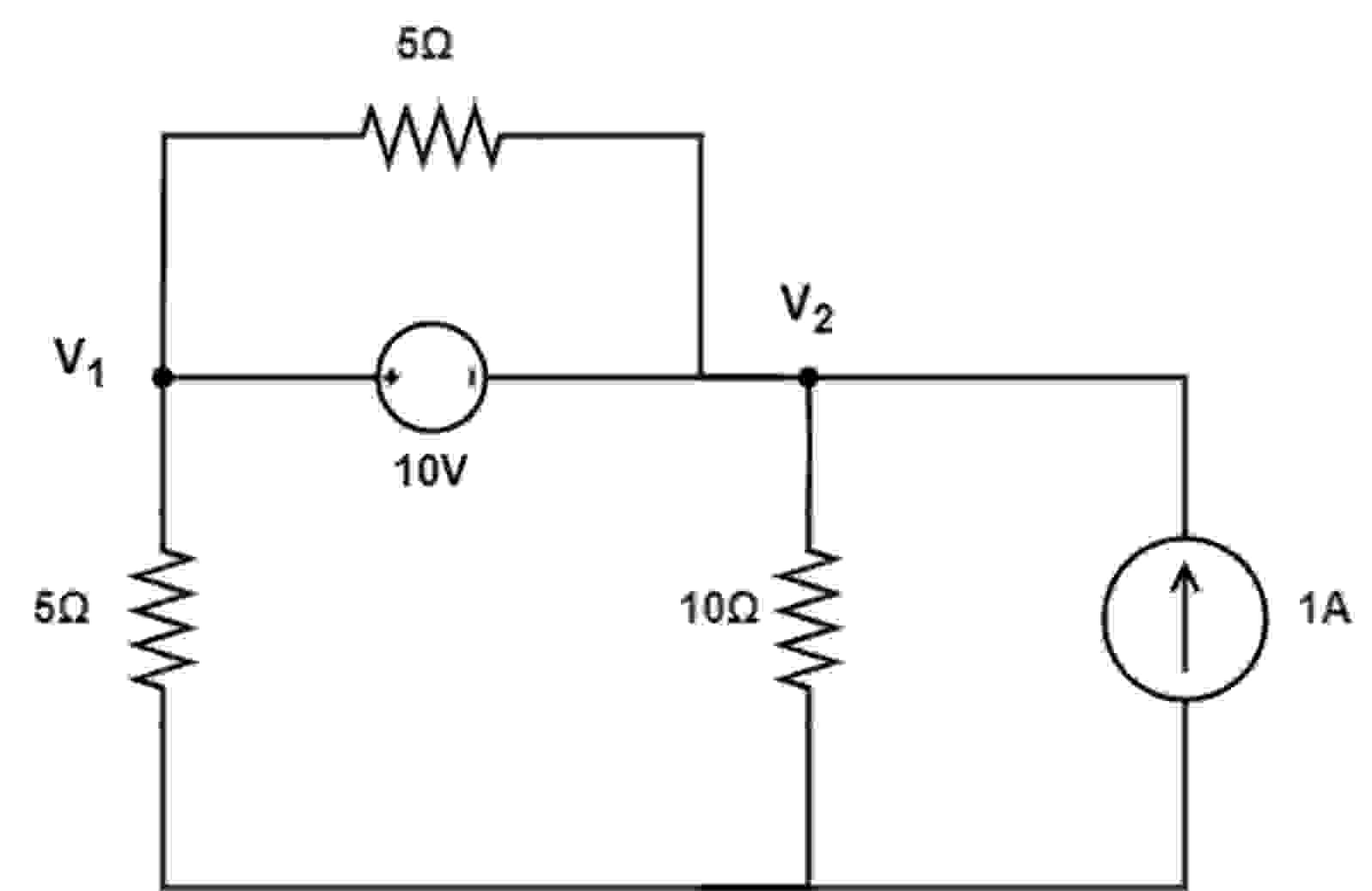 Determine the node voltages V1 ﻿ and V2 ﻿in the | Chegg.com