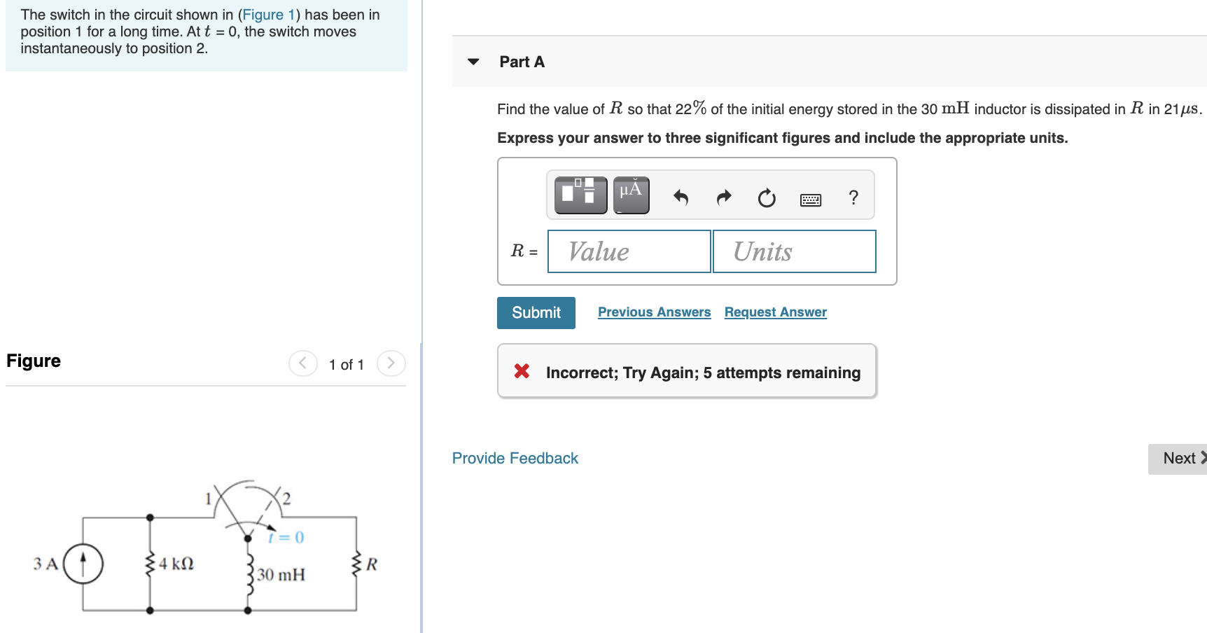 Solved The Switch In The Circuit Shown In (Figure 1) Has | Chegg.com