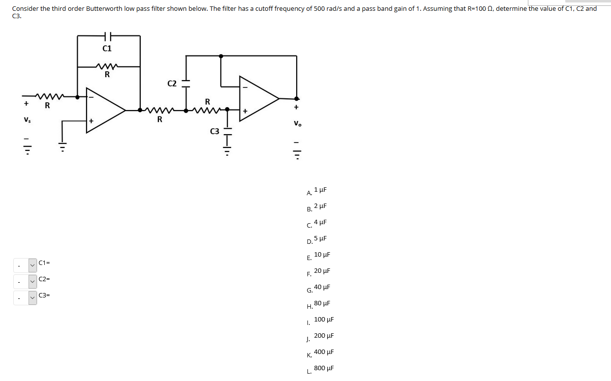 Solved Consider the third order Butterworth low pass filter | Chegg.com