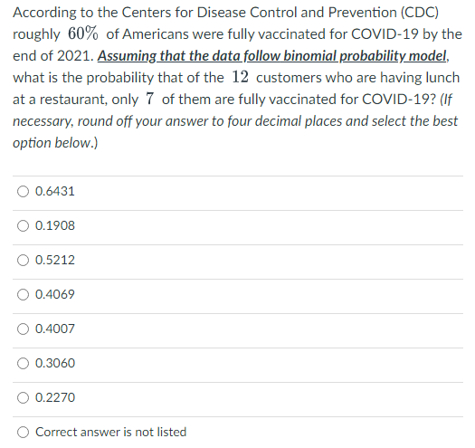 Solved According to the Centers for Disease Control and