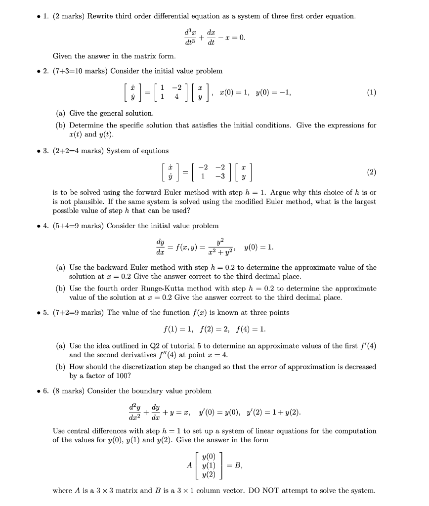 Solved • 1. (2 Marks) Rewrite Third Order Differential 